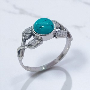 แหวนพลอยพลอยทรงกลมสีเทอร์ควอยส์และสีรุ้งดีไซน์รูปใบไม้925เครื่องประดับชั้นดีทำด้วยมือทำด้วยมือเงินขายส่ง - Product Image 3