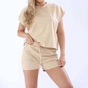 <b>Women</b> Two-Piece Solid Canvas <b>Shorts</b> <b>T</b>-<b>Shirt</b> <b>Sets</b> for Summer Casual Sportswear 100% Cotton - Product Image 5
