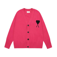 Letterman Sweater kardigan rajut pria, Sweater lengan panjang dengan kancing bordir wol katun bernafas