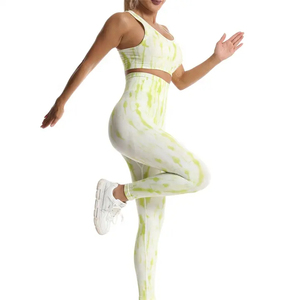 Women's Gym Ribbed Fitness Yoga Wear <b>Set</b> Long Sleeve High Waist Pants & Tie Dye Crop Top Floral Print <b>Sexy</b> Club Style MOQ 2pcs - Product Image 6