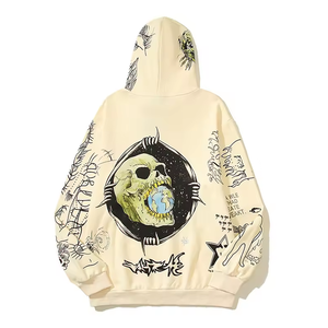 Street Wear Custom Oversized <b>Black</b> Acid Wash 100 Cotton Zip up <b>Men</b> Patchwork Zipper <b>Hoodies</b> - Product Image 2