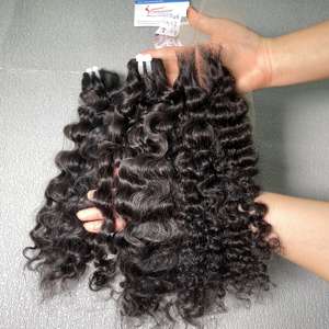 NOUVELLE COLLECTION !!! Combo trame et fermeture extension de cheveux cheveux cheveux vietnamiens naturel noir couleur vapeur curl cheveux - Product Image 5