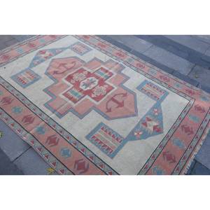 Tapis traditionnel en laine bleu rouge de grande surface 5.1X7.3 pieds Motif de couloir rectangle turc Design abstrait 10mm Latex pour adolescents - Product Image 4