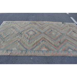 พรมปูพื้นขนแกะสไตล์ตุรกีวินเทจสีเบจสีเขียวงานเย็บปะ5.3x10.2ฟุตผ้าทอเรียบลาเท็กซ์สำหรับตกแต่งห้องนั่งเล่นรถ - Product Image 3