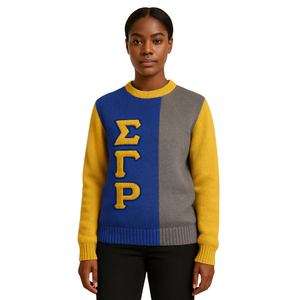 Sigma Gamma Rho Blue 3 Tone Knit Sweater Divine Nine Greek Sorority SGRho Chenille Bordado Pullover Cuello redondo Ropa de invierno - Product Image 1