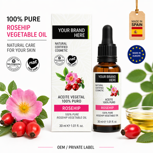 น้ำมันโรสฮิปแบรนด์ส่วนตัว บริสุทธิ์ 100% 30 มล. รับผลิตแบบ OEM |   การรักษาแผลเป็นและรอยแตกลาย |   ออร์แกนิกวีแกน |   ผลิตในสเปน สหภาพยุโรป - Product Image 1
