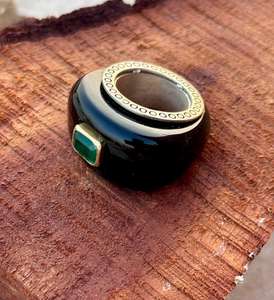 แหวนแกะสลักด้วยมือทำจากเงินโอนิกซ์สีดำธรรมชาติ925สเตอร์ลิงพร้อมพลอยควอตซ์มรกตแหวนคำแถลงของขวัญพิเศษ - Product Image 3