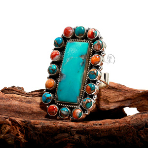 แหวนเทอร์คอยซ์หอยนางรมสีเงินสเตอร์ลิงสีเงินแท้925แหวนทำด้วยมือล่าสุดขายส่งราคาส่งออก - Product Image 4