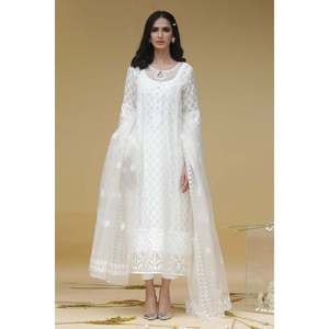 Conjunto de Camisa de Chifón Blanco con Dupatta y Pantalones para Primavera/Verano - Product Image 5