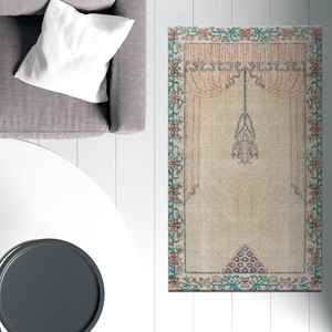 Tapis au design vintage, motif floral, tapis imprimé, tapis à poils doux - Product Image 4