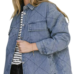 Chaqueta de mezclilla para mujer Moda Sólido de gran tamaño Manga larga Botón Abajo Chaqueta Abrigo con bolsillos - Product Image 1