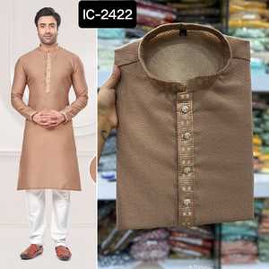 Trendy <b>Mens</b> <b>Wear</b> Heavy Embroidery and Sequence Work Kurta with Raymond Cotton Pyjama Set with Best Price and Quality Clothes - Product Image 5