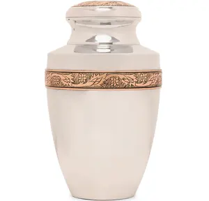 Urne funéraire pour adultes, style américain, design argent et or, capacité de 200 pouces cubes, finition gaufrée, fabriquée dans l'Uttar Pradesh, artisanat exceptionnel. - Product Image 1