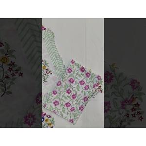 Soft Parcale Cotton 240 TC White Ethnic Motifs Double Bed <b>Fitted</b> & Flat <b>Sheets</b> Set with 2 Pillows Hand Block <b>Printed</b> - Product Image 2