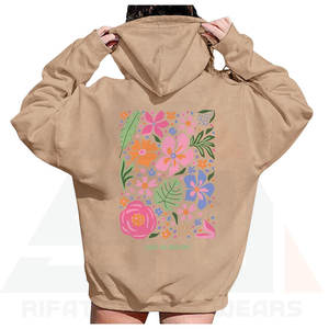 Sweat à capuche surdimensionné à imprimé floral pour femme, pull rétro à fleurs sauvages, épaules tombantes, manches longues, streetwear décontracté et écologique - Product Image 4