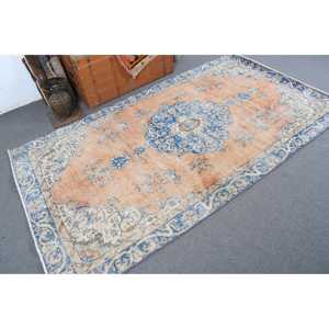 Alfombra Vintage de 4.7x8.2 pies, Alfombra Turca, Alfombra Azul Sólida - Product Image 2