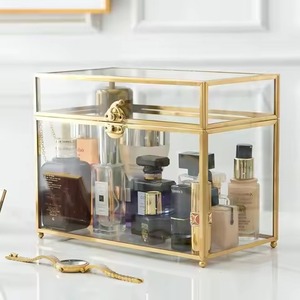 Caja de Joyería de Vidrio Rectangular con Borde Dorado de Latón de la Mejor Calidad, Caja de Almacenamiento para Bodas y Decoración de Eventos - Product Image 1