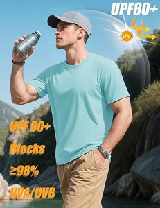 T-shirts à manches courtes pour hommes 100% coton UPF 80 + Protection solaire léger évacuation de l'humidité décontracté col rond motif teint uni - Product Image 2