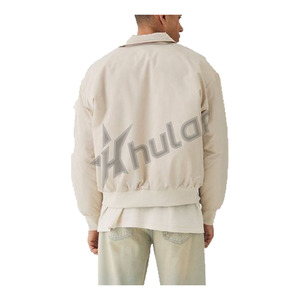 Streetwear OEM Logo Brodé Bomber Veste Col Fermeture Éclair Oversize Imperméable Vintage En Cuir Cargo Veste Manteaux Hommes - Product Image 2