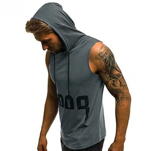 Sweat à capuche personnalisé pour hommes grande taille sans manches Gym Fitness débardeur sports décontractés sweat à capuche uni d'entraînement pour hommes - Product Image 6