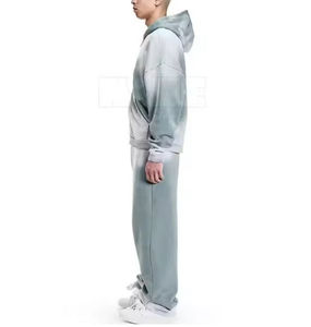 Sweat à capuche dégradé en coton haute densité, fermeture éclair intégrale, coupe décontractée, streetwear, design tie-dye délavé, directement de l'usine, survêtements - Product Image 2