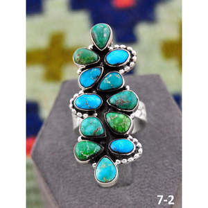 Bague ajustable artisanale Southwest Emerald Valley avec turquoise eau blanche et sertissage clos en argent sterling, idéale pour un cadeau - Product Image 2