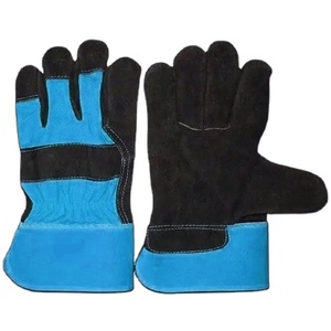 Gants de travail en cuir de vachette pleine fleur noir jais de qualité supérieure, doublés en tissu polaire, avec protection des jointures en cuir et poignet caoutchouté industriel. - Product Image 4
