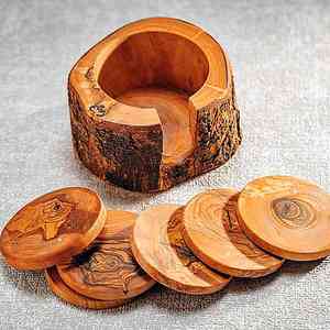Handmade Sheesham <b>Walnut</b> Finish Premium Wooden Coaster Set with Holder Custom Engraved Home Decorative Mats & Pads - Product Image 1