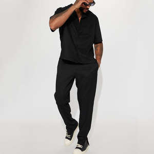 Camiseta de Verano para Hombre, Estilo Urbano, Cuello Redondo, 100% Algodón Ecológico, Lavado Ácido, Color Sólido, Manga Corta, Corte Holgado, con Solapa, Diseño Moderno - Product Image 5