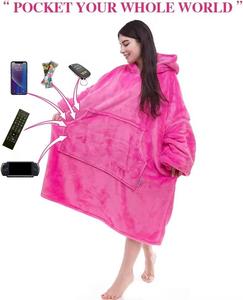 Échantillon disponible : Sweat à capuche oversize en polaire avec manches, style couverture, à carreaux, pour femme, avec poches - Product Image 3