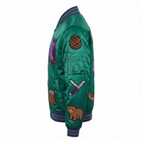 Blouson Bomber Personnalisé Homme MA-1 en Satin Violet Émeraude avec Patch Chenille Hérisson et Doublure Sublimée, Logo Personnalisé OEM