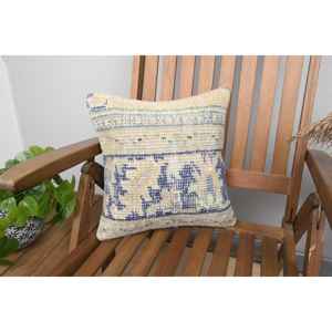 Luxury 14x14 Inch Beige Kilim Patchwork Wool Pillow Rustic Floral and <b>Vintage</b> Print Throw Pillow for <b>Bedding</b> Woven with Silk - Product Image 1