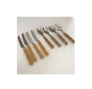 Ensembles de couverts en acier inoxydable de qualité supérieure couverts à manche en bambou et en bois de style classique pour le désherbage des cadeaux - Product Image 6