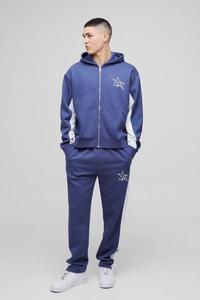 Hot Selling Custom Logo <b>Navy</b> Oversized Boxy Fit Homme Star Panelled Zip Through Hoodi for Men Cotton Blended New Design Hoodies - Product Image 3