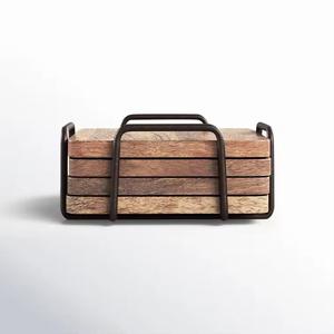 Dessous de verre en bois naturel Dessous de verre carrés en métal et bois pour porte-gobelet à bas prix Ornement de cuisine à domicile - Product Image 2