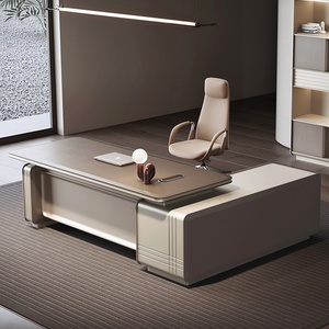 Modern L Shaped Executive Manager Desk Wood Veneer MDF Corner <b>Computer</b> Workstation Luxury Office Table with <b>Storage</b> Drawers Dura - Product Image 4