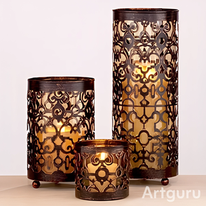 Porte-bougie en métal blanc avec découpes en cuivre |   Jars à bougies décoratifs en dentelle pour la décoration de la maison, de l'hôtel et des restaurants - Product Image 3