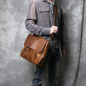 Classic Cowhide Leather Laptop Messenger Korean Protective Shoulder Bag Durable Office Use Zipper Closure Brown - Product Image 6