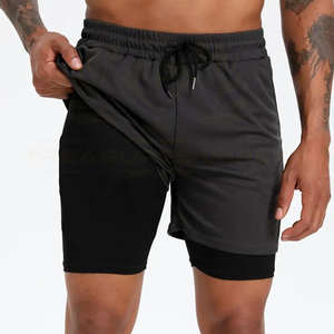 Shorts de sport pour homme avec motif uni et poches intérieures, logo personnalisé, shorts de jogging, shorts de course à deux couches - Product Image 3