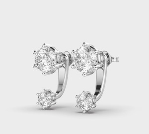 Boucles d'oreilles grimpantes en diamant de laboratoire double, plaqué rhodium, certifiées IGI, en argent sterling 925 massif, cadeau d'anniversaire ou de fête - Product Image 3