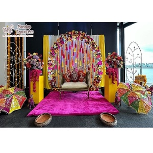 Idées de décoration de cérémonie Mehndi pour les mariées indiennes thème musulman Sangeet décor de scène arabe Mehndi fête déco avec arches en métal - Product Image 1