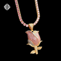 Pendentif Fleur Rose Moissanite Hiphop Personnalisé pour Femme et Homme, Plaqué Or 18 carats, Argent 925, Bijou Statement Rose Bling