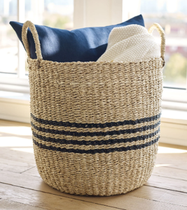 ชุดตะกร้าเก็บของสานจากหญ้าทะเลธรรมชาติ 3 ใบ พร้อมหูหิ้ว ตะกร้าทรงกลมลายเส้นสีดำ สำหรับใช้งานได้หลากหลาย จากประเทศเวียดนาม - Product Image 4