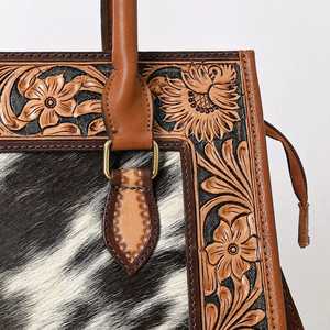 Autumn Bohemian Western Cowhide Leather Crossbody <b>Tote</b> <b>Bag</b> Genuine Leather Floral Tassel Hand <b>Tooling</b> Custom Color Eco-Friendly - Product Image 4