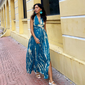 2025 nuevo atractivo Tie Dye verano Mujer largo Maxi sin mangas suelto ajustado verano vacaciones Resort traje largo sin espalda Maxi vestido - Product Image 5