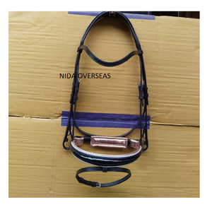 Bridon de dressage anatomique pour cheval en cuir végétal teint en tambour, avec muserolle en cuir verni et strass, équipement équestre, bridon pour cheval - Product Image 3