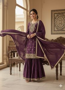 Conjunto Sharara de Diseño Indio-Pakistaní, Hermoso y Elegante, en Tela de Seda, para Bodas, Fiestas y Eventos Tradicionales - Product Image 4