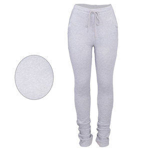 Meilleures ventes de leggings taille haute décontractés pour femmes en tissu tricoté respirant avec couleur unie et design à cordon de serrage - Product Image 4