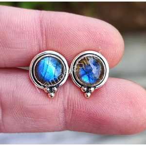 Boucles d'oreilles en argent sterling 925 faites à la main avec pierre de labradorite naturelle en forme de boule, idéales pour un cadeau - Product Image 4