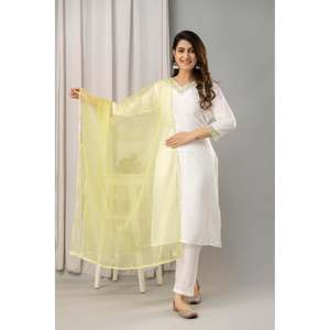 Ensemble Salwar Kameez indien brodé en mousseline blanche et verte pour femme, style pakistanais, avec kurta, pantalon et dupatta, confectionné en georgette - Product Image 3